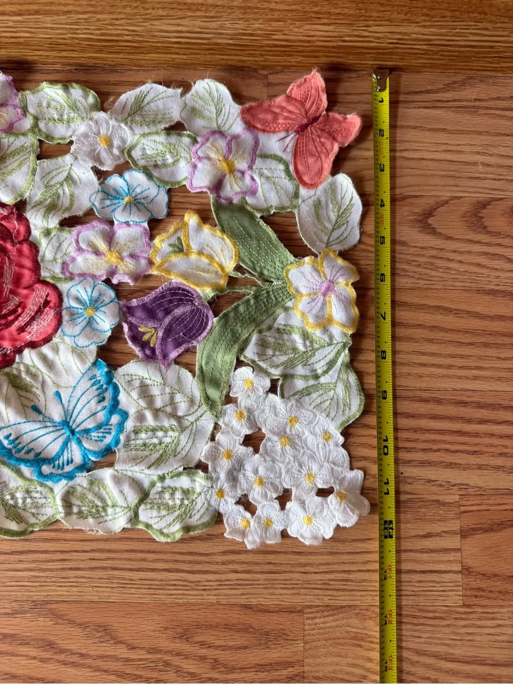Vintage Set of Four multicolor embroidered floral & butterfly cutout placemats